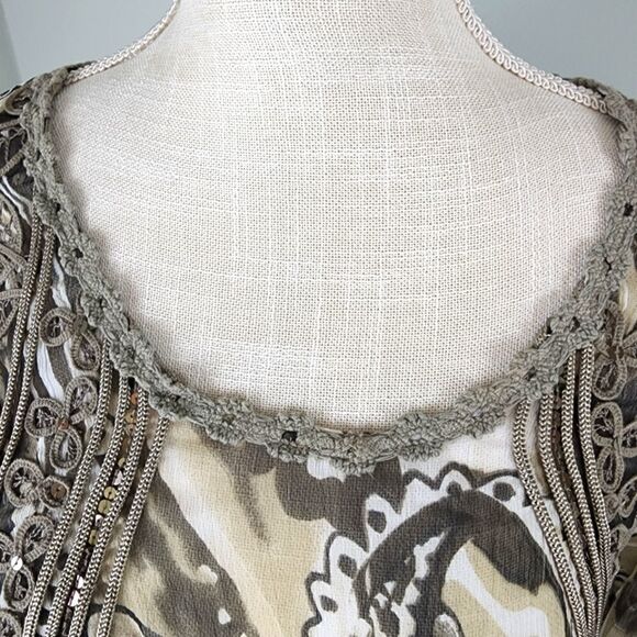 Tribal Women’s Sheer Black Green Ruffled Neckline Blouse Top Long Sleeve Size 14 - Picture 3 of 9